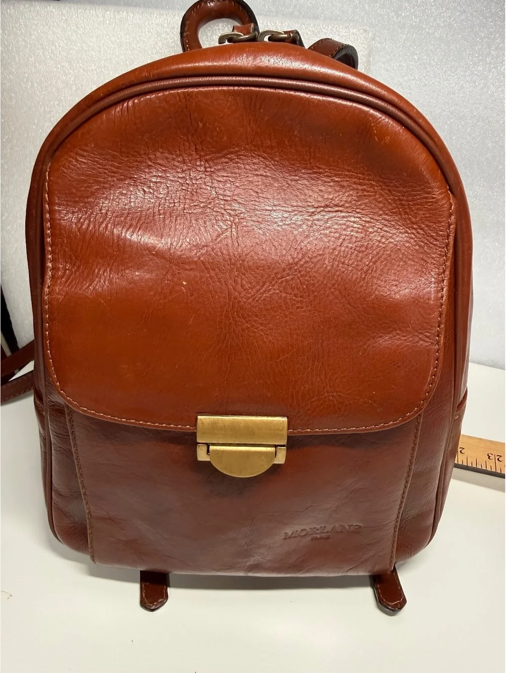 Vintage Morlane Paris Brown Genuine Leather Mini Backpack Brass Hardware